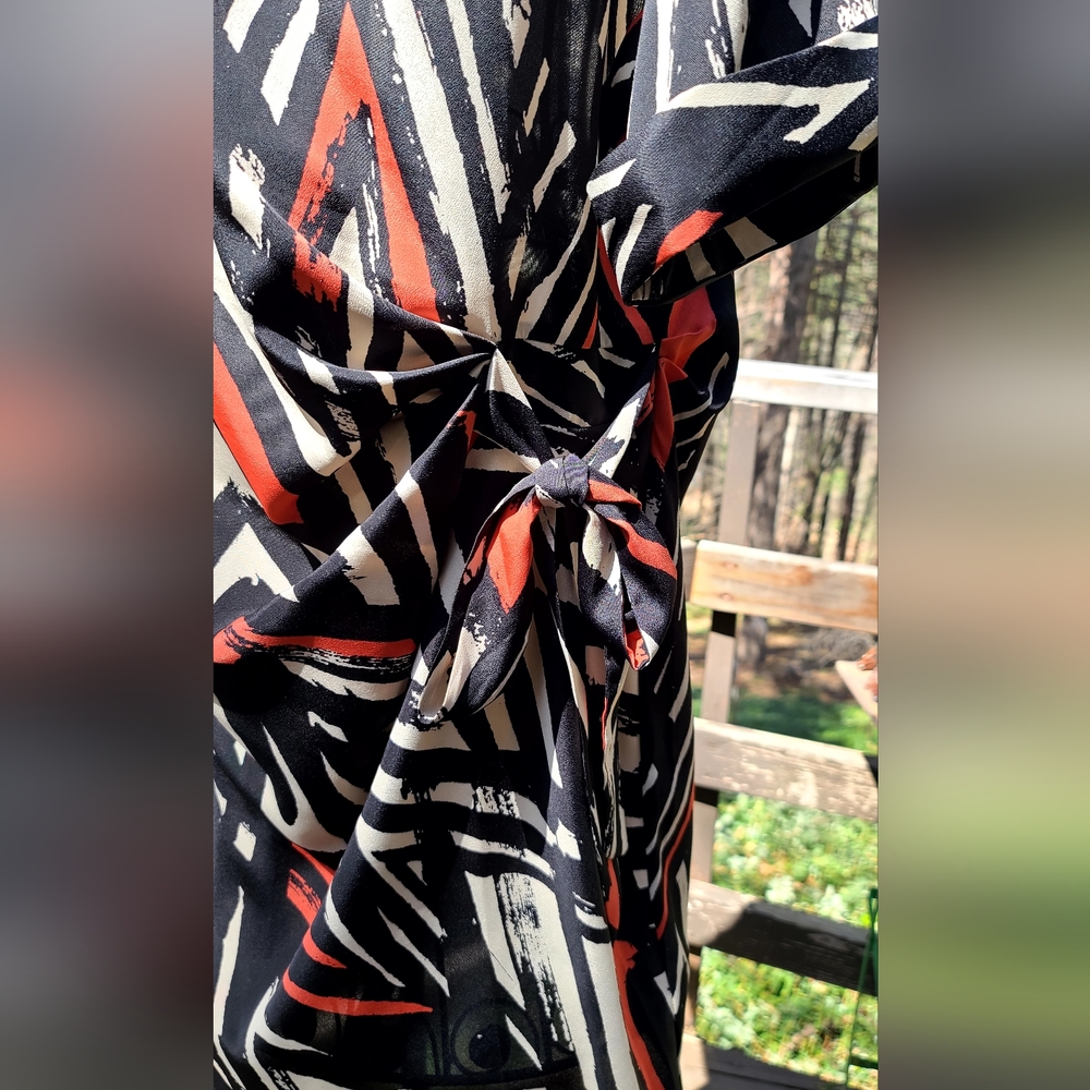 mark. lightweight luxury black orange & beige spring dress szL - Picture 2 of 6